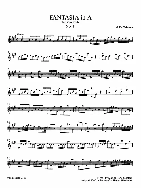 First page of 12 Fantasias for Transverse Flute without Bass