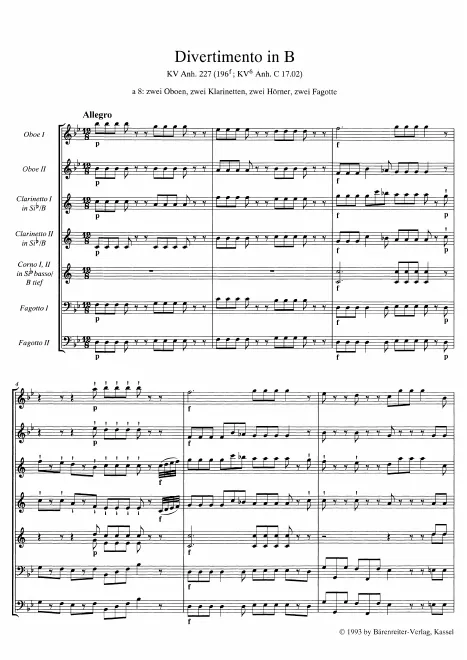 First page of Divertimento in B-flat major
