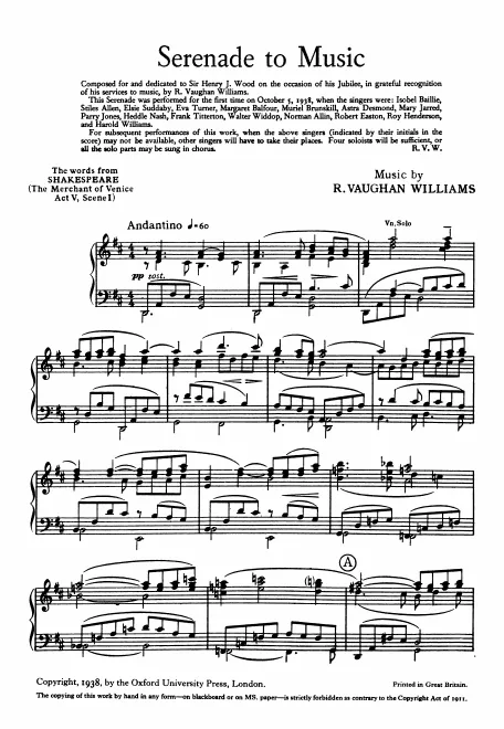 First page of Serenade to Music