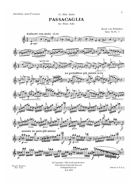 First page of Passacaglia for Flute Solo