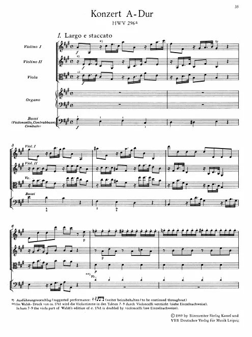 First page of Organ Concerto in A major