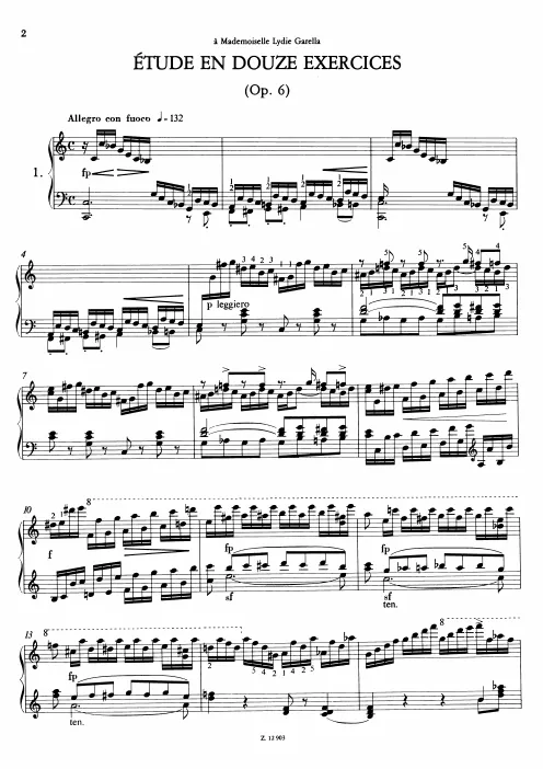 First page of Etude en douze exercices