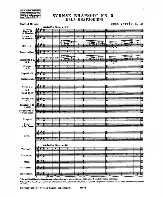 First page of Swedish Rhapsody No.3