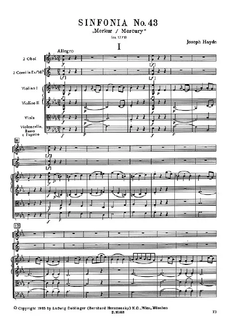 First page of Symphony No.43 in E-flat major
