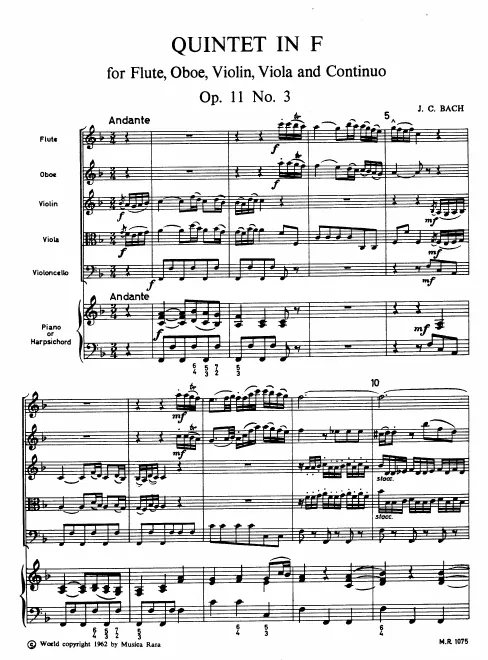 First page of Quintet in F major, W.B 72