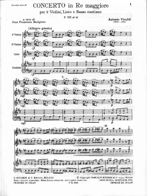 First page of Chamber Concerto in D major