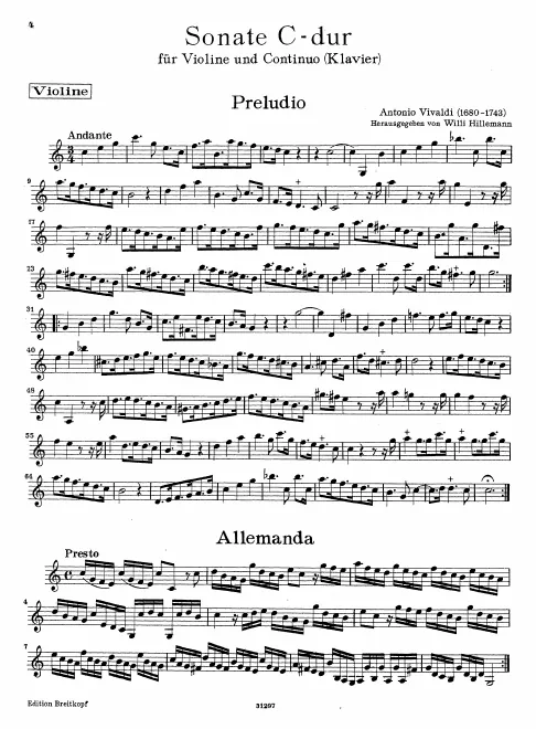 First page of Sonata for Violin and Continuo in C major