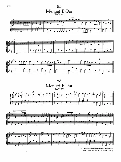 First page of Minuet in B-flat major, HWV 553