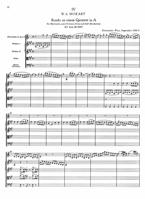 First page of Clarinet Quintet in A major
