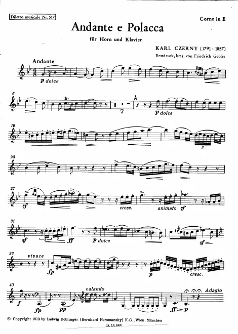 First page of Andante and Polacca for horn
