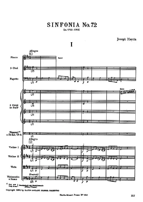 First page of Symphony No.72 in D major