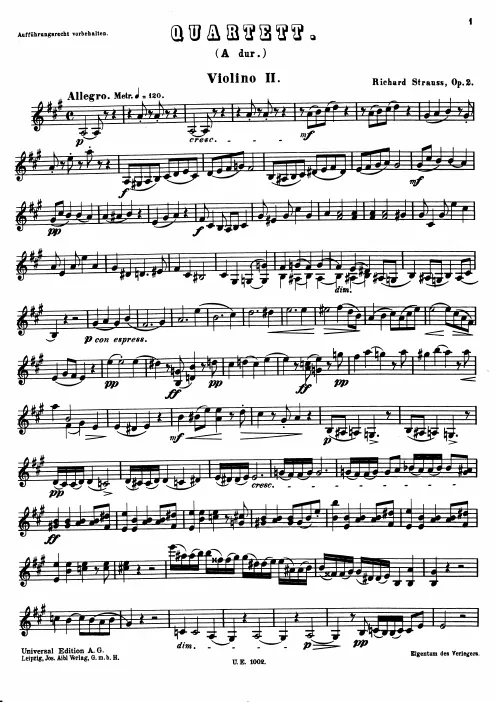 First page of String Quartet in A major
