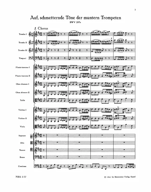 First page of Auf, schmetternde Töne der muntern Trompeten