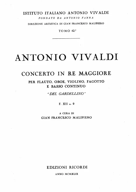 First page of Concerto for Flute, Oboe, Violin and Bassoon in D major