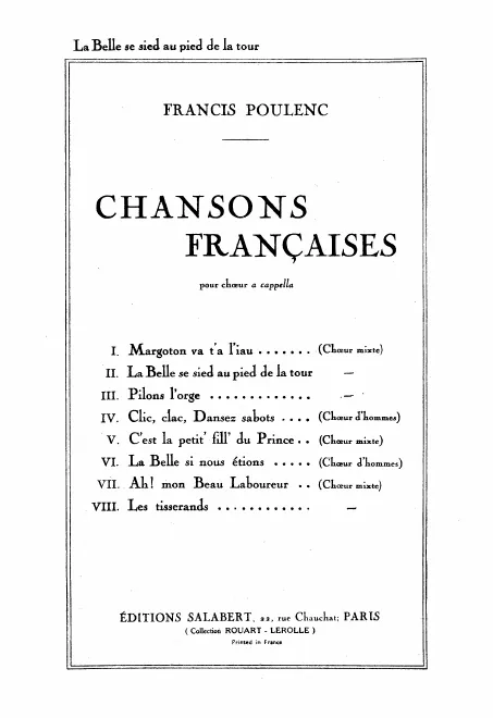 First page of Chansons françaises : pour chœur a cappella
