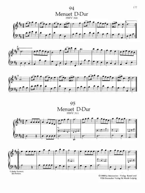 First page of Minuet in D major, HWV 506