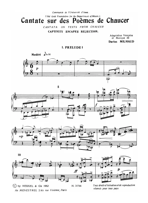First page of Cantate sur des poèmes de Chaucer