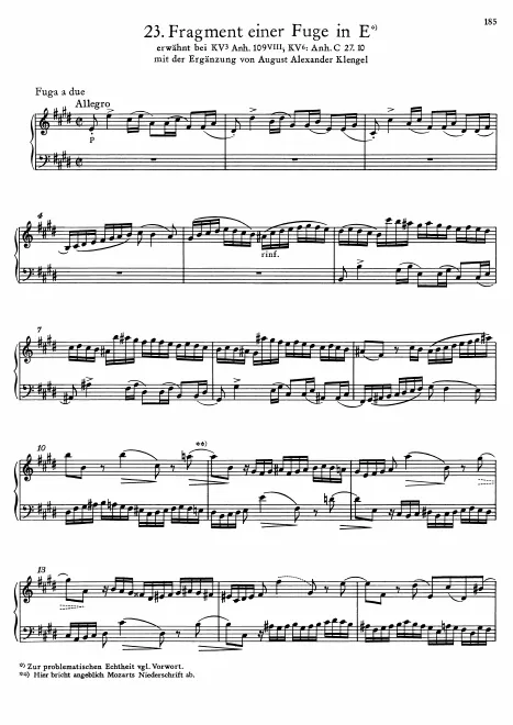 First page of Fugue in E major, K.Anh.C 27.10