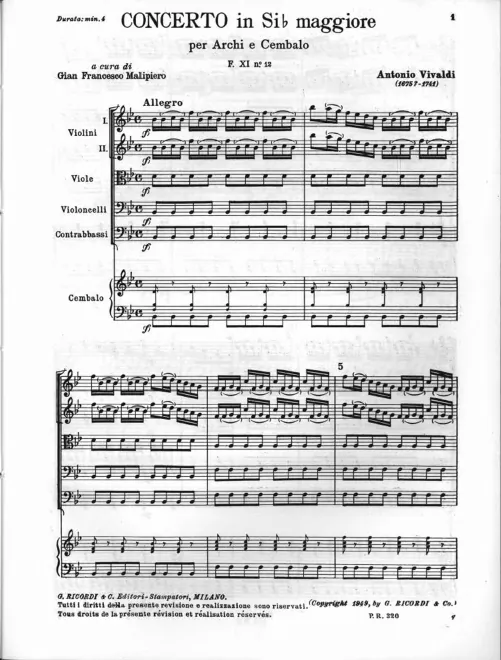 First page of Concerto for Strings in B-flat major