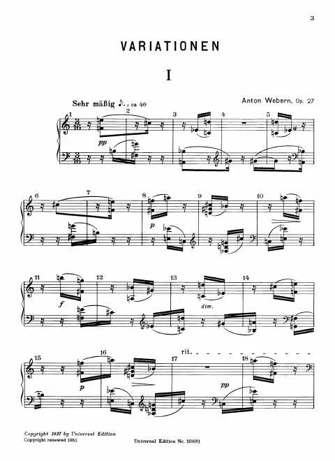First page of Variations for Piano