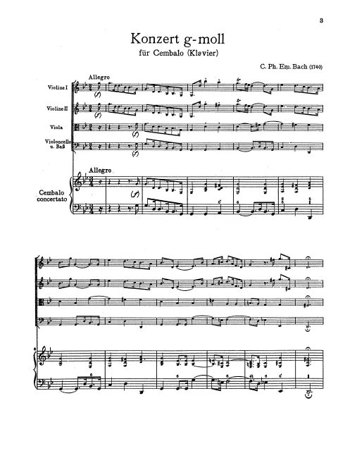 First page of Harpsichord Concerto in G minor
