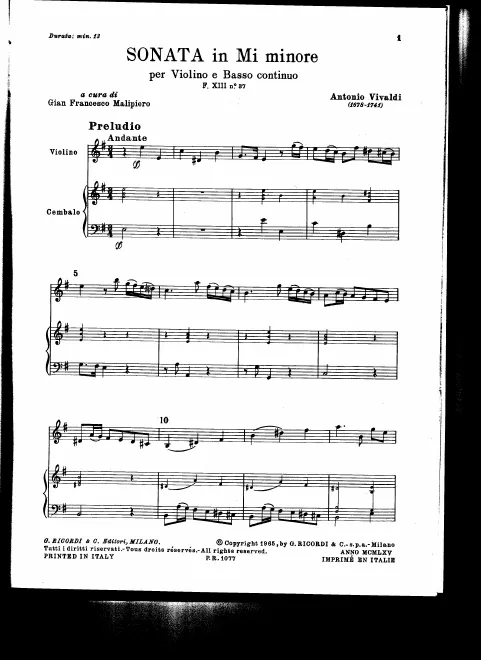 First page of Violin Sonata in E minor
