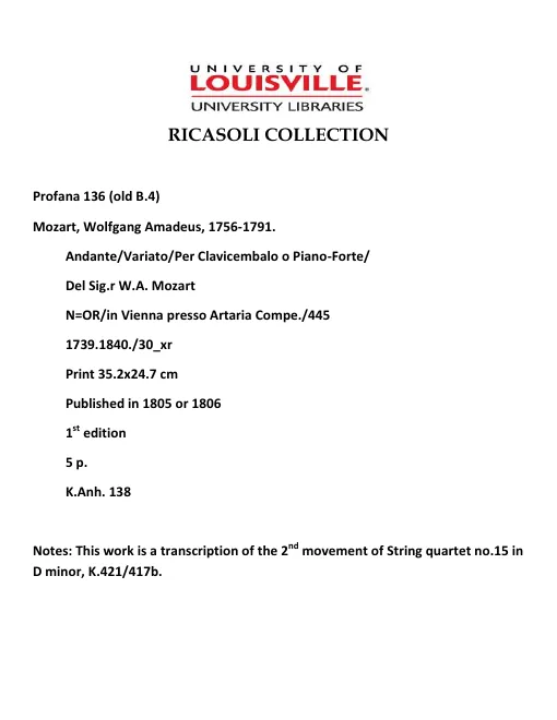 First page of Andante variato, K.Anh.138