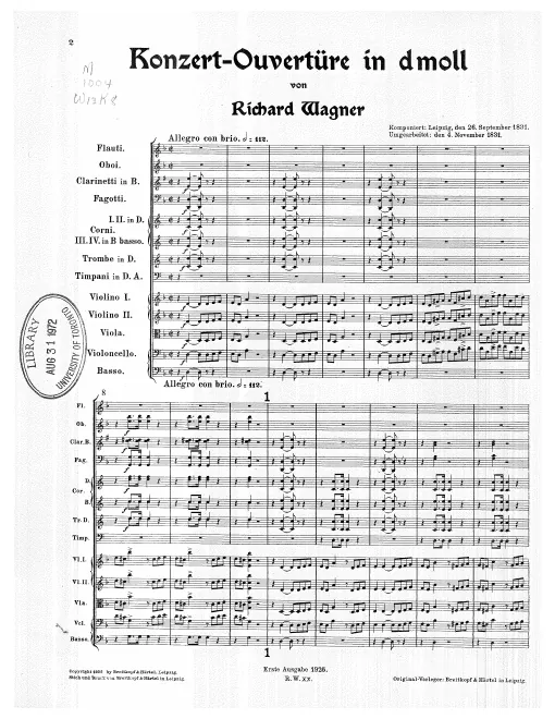 First page of Concert Overture No.1 in D minor