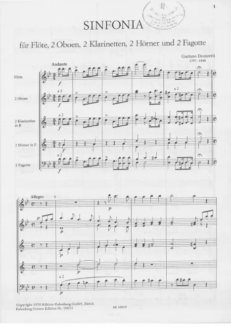 First page of Sinfonia in Sol minore per fiati
