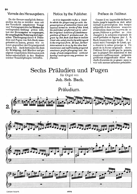First page of Preludes and Fugues by J.S. Bach