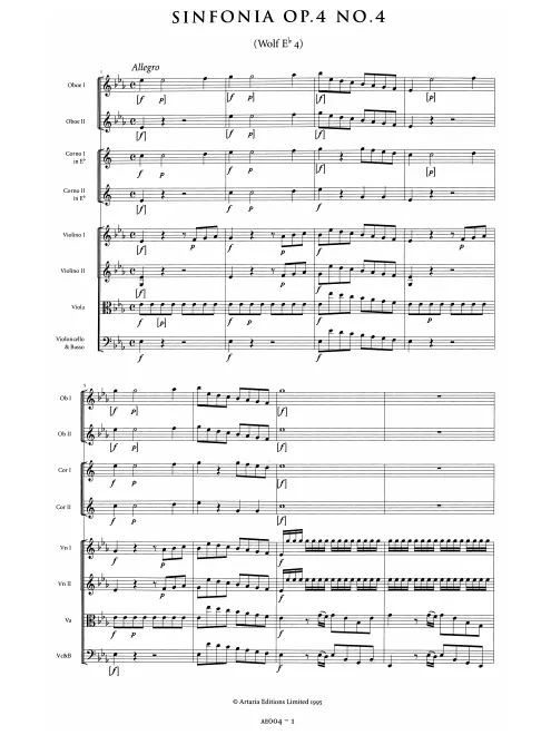 First page of Sinfonia in E-flat major, WolS I. Eb-4