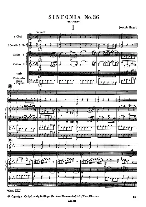First page of Symphony No.36 in E-flat major