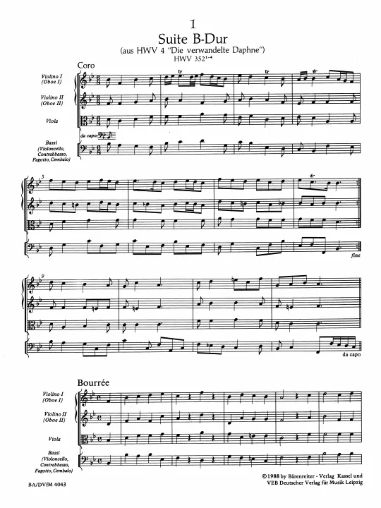 First page of Suite in B flat major