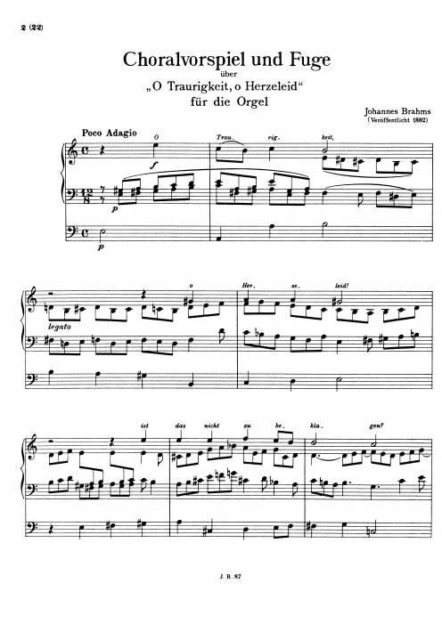 First page of Chorale Prelude and Fugue on 'O Traurigkeit, o Herzeleid'