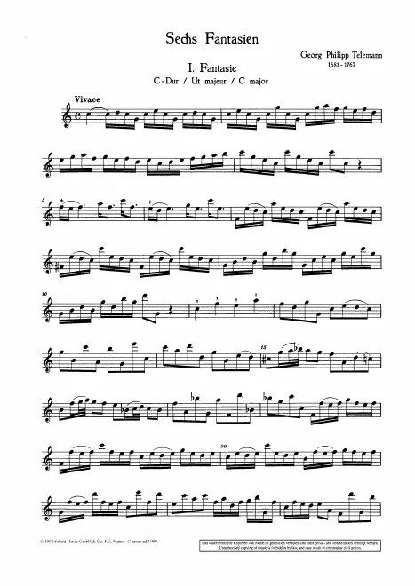 First page of 12 Fantasias for Transverse Flute without Bass
