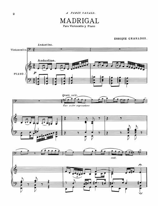 First page of Madrigal for Cello and Piano