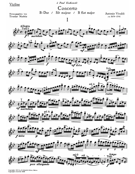 First page of Violin Concerto in B-flat major