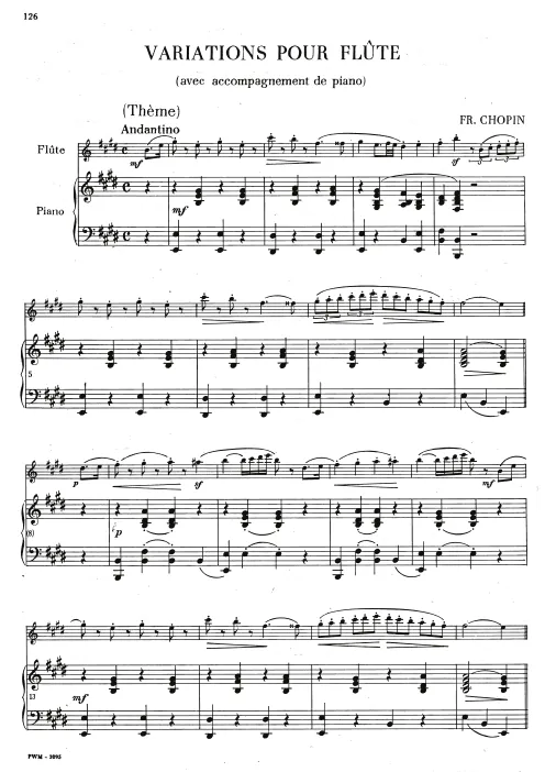 First page of Variations for Flute and Piano in E major