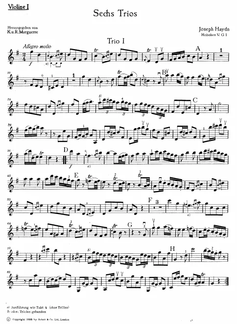 First page of String Trio in G major, Hob.V:G1