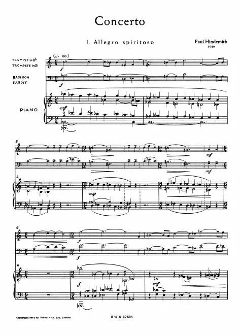 First page of Concerto for Trumpet, Bassoon, and Strings