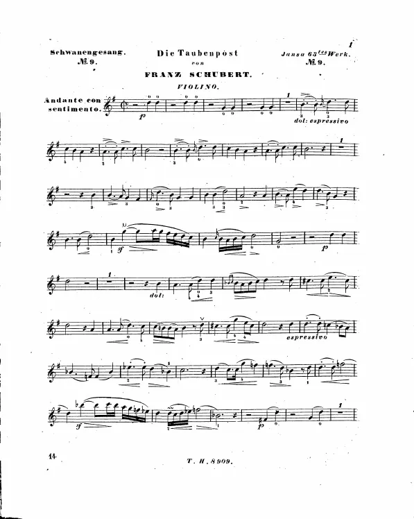 First page of 13 Lieder nach Gedichten von Rellstab und Heine, Schwanengesang