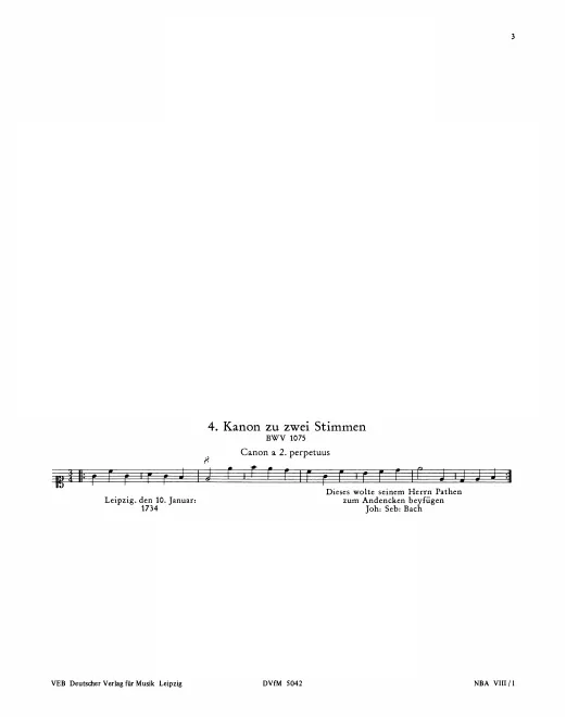 First page of Kanon zu zwei Stimmen