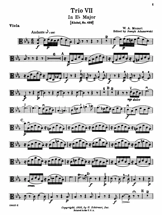 First page of Trio in E-flat major