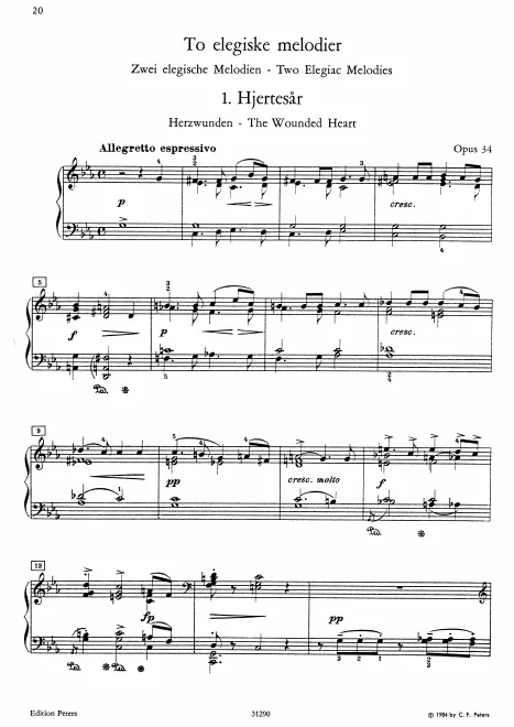 First page of 2 Elegiac Melodies