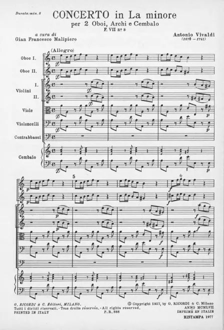 First page of Concerto for 2 Oboes in A minor