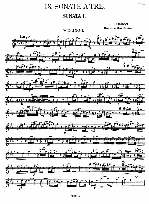 First page of Trio Sonata in C minor, HWV 386a