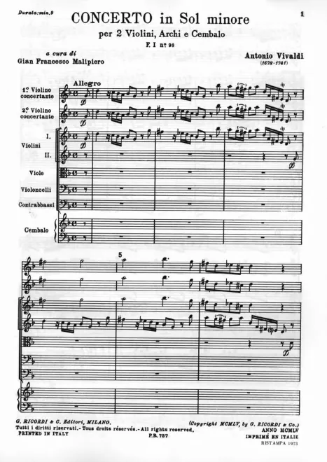 First page of Concerto for 2 Violins in G minor