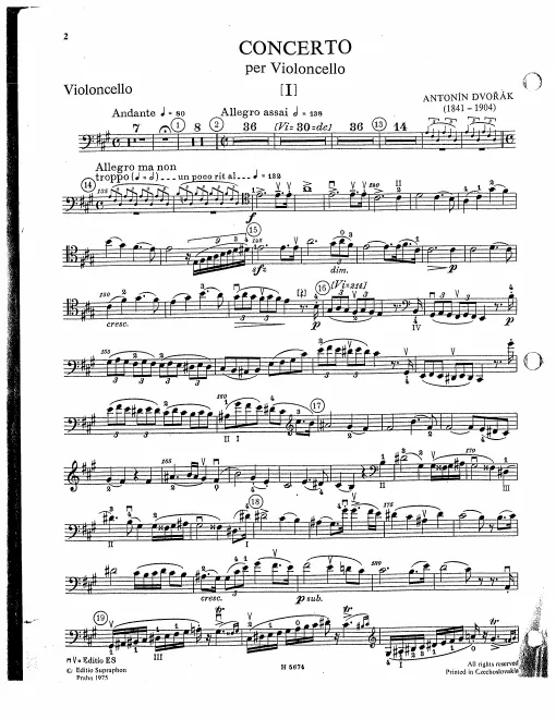 First page of Cello Concerto in A major