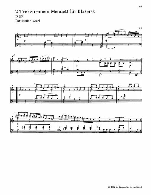 First page of Trio of a Minuet for Winds(?), D.2f