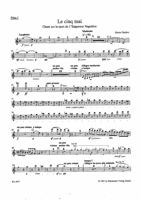 First page of Le cinq mai, chant sur la mort de l’Empereur Napoléon